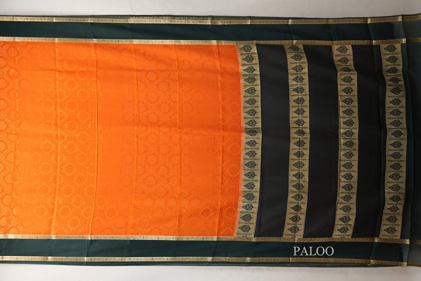 Bright Orange with Bottle Green Borders Mysore Silk Saree SS9002
