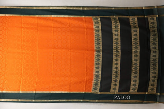Bright Orange with Bottle Green Borders Mysore Silk Saree SS9002