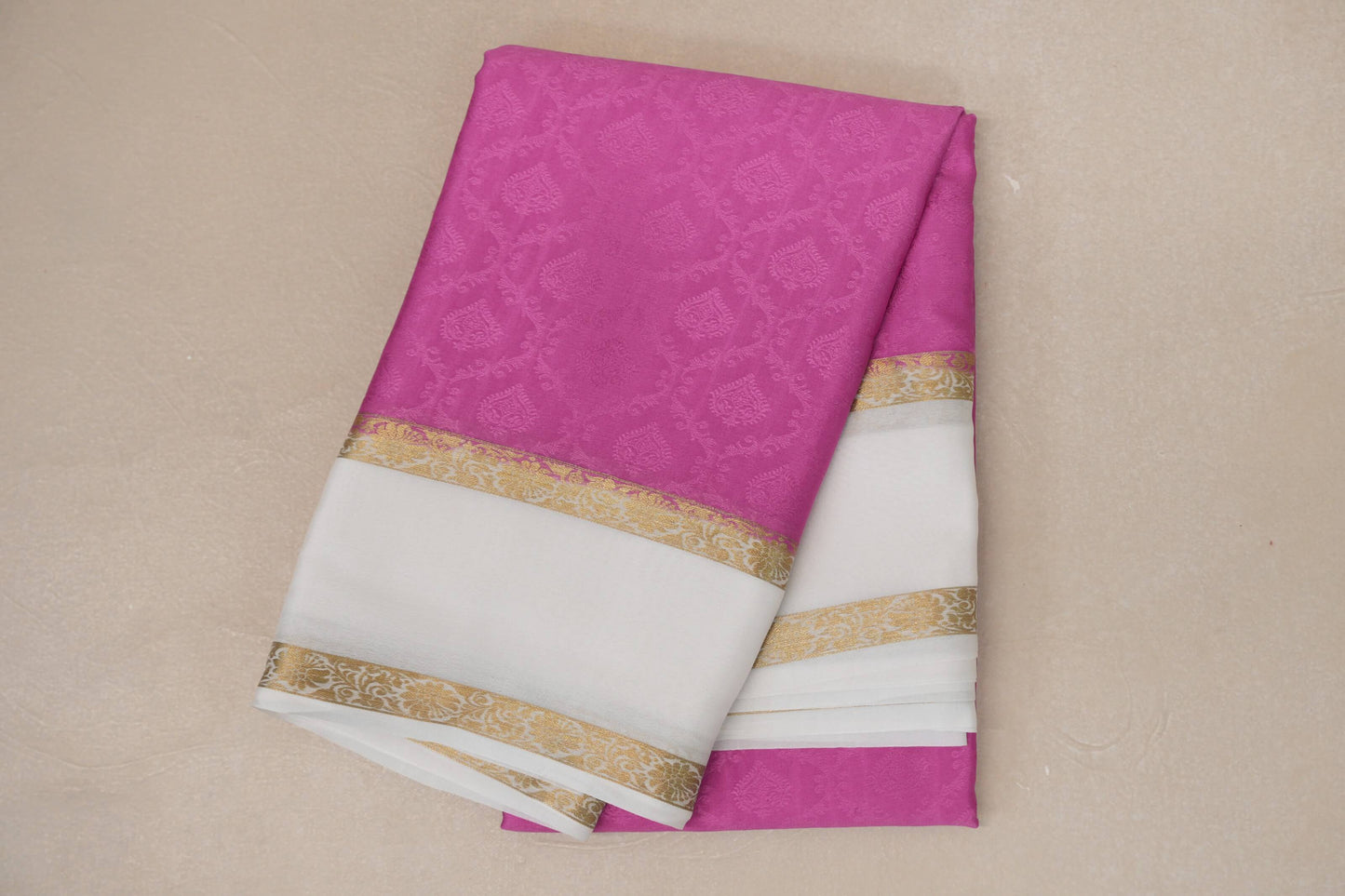 Pink with Milk White Borders Mysore Silk Saree SS9003