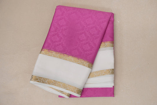 Pink with Milk White Borders Mysore Silk Saree SS9003