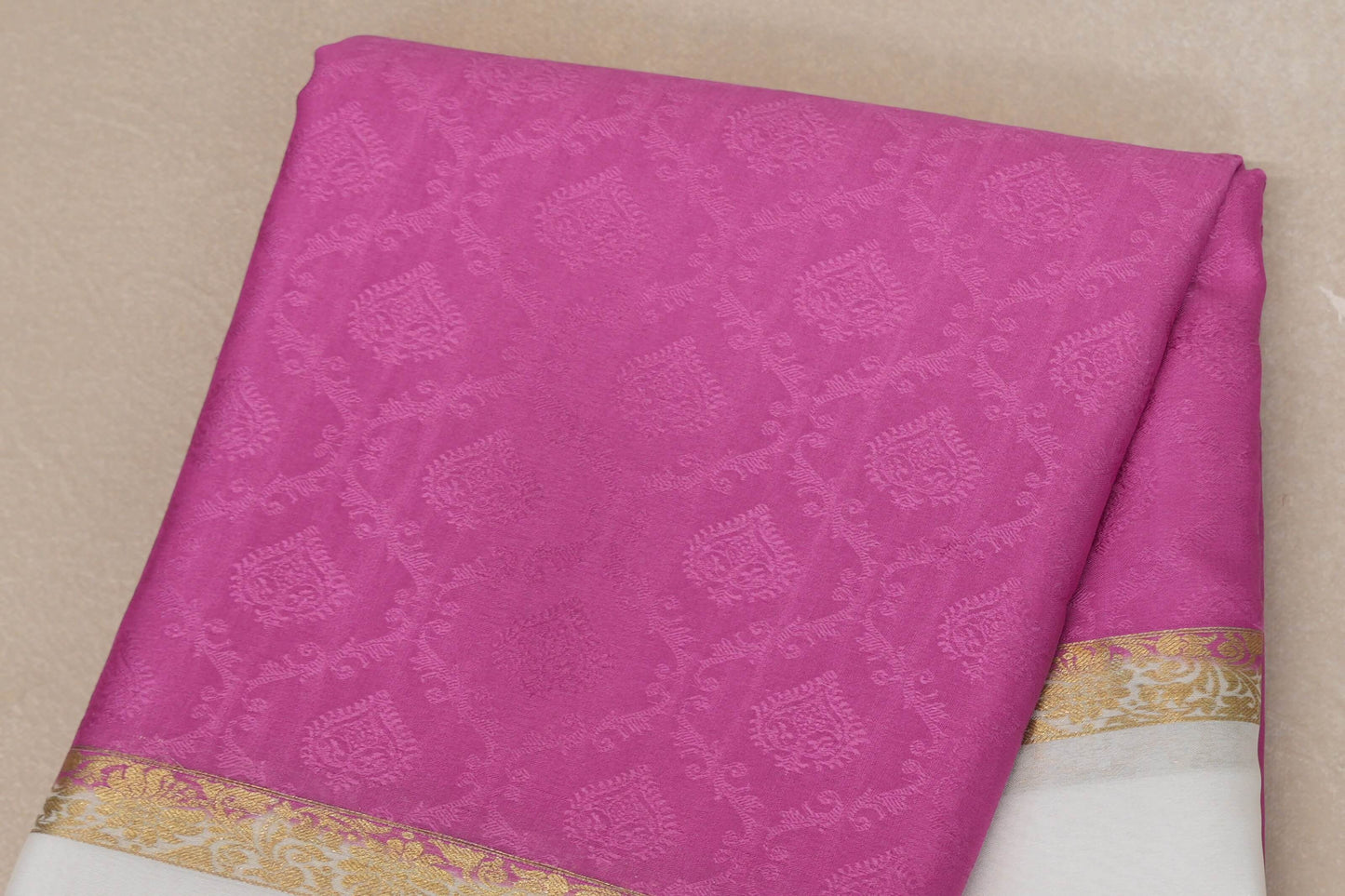 Pink with Milk White Borders Mysore Silk Saree SS9003