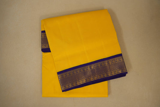Yellow with Violet Borders Ten yards silk saree SS7954