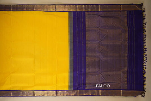 Yellow with Violet Borders Ten yards silk saree SS7954