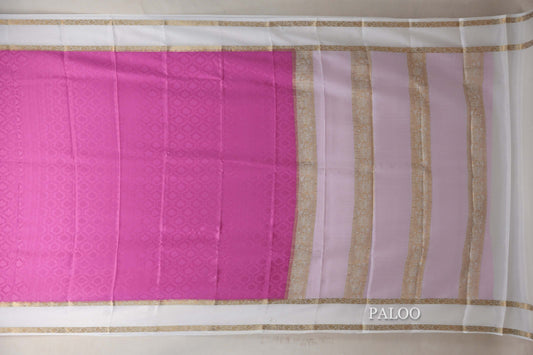 Pink with Milk White Borders Mysore Silk Saree SS9003