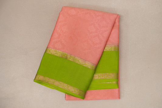 Peach with Parrot Green Borders Mysore Silk Saree SS9004