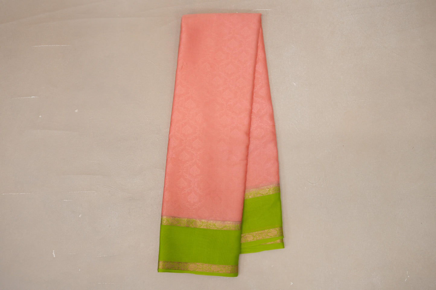 Peach with Parrot Green Borders Mysore Silk Saree SS9004