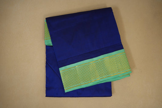 Navy Blue with Pastel Green Borders Ten yards silk saree SS7956