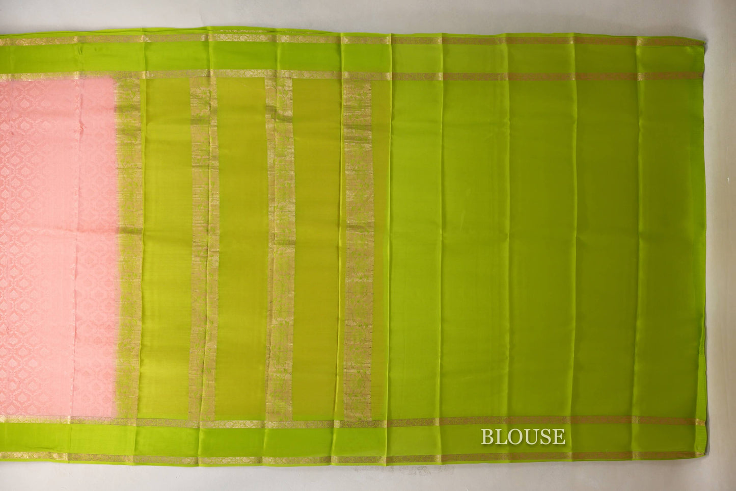 Peach with Parrot Green Borders Mysore Silk Saree SS9004