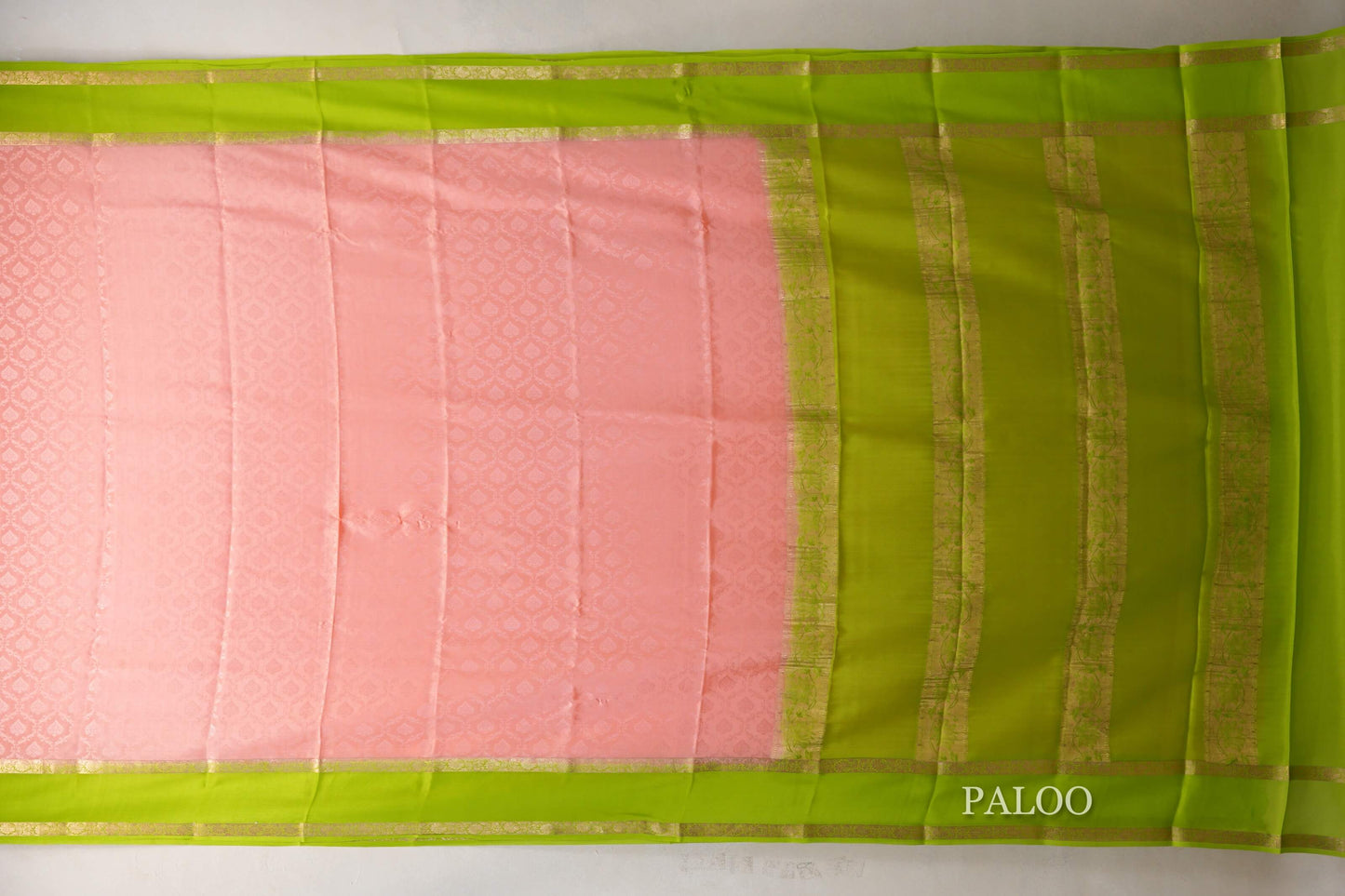 Peach with Parrot Green Borders Mysore Silk Saree SS9004