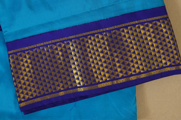 Copper Sulfate Blue with Violet Borders Ten yards silk saree SS7958