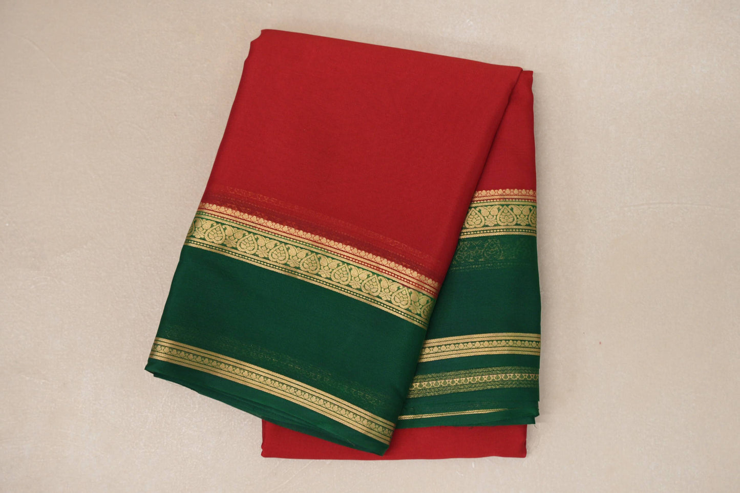 folded Red Mysore Silk Saree