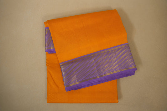 Mango Yellow with Light Lavender Borders Ten yards silk saree SS7959