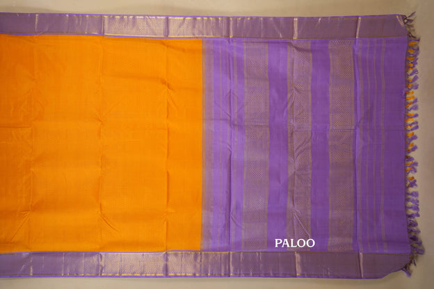 Mango Yellow with Light Lavender Borders Ten yards silk saree SS7959