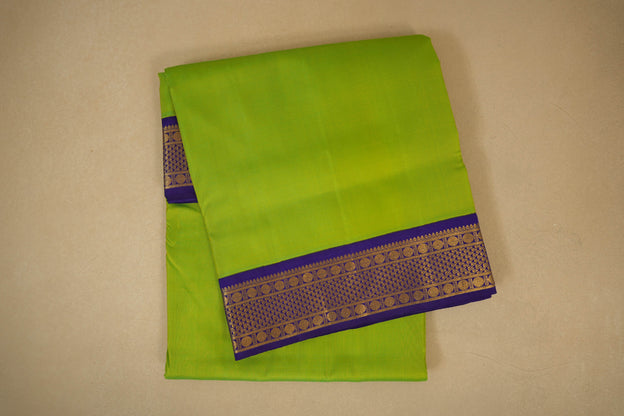 Parrot Green with Dark Purple Borders Ten yards silk saree SS7960