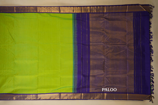 Parrot Green with Dark Purple Borders Ten yards silk saree SS7960