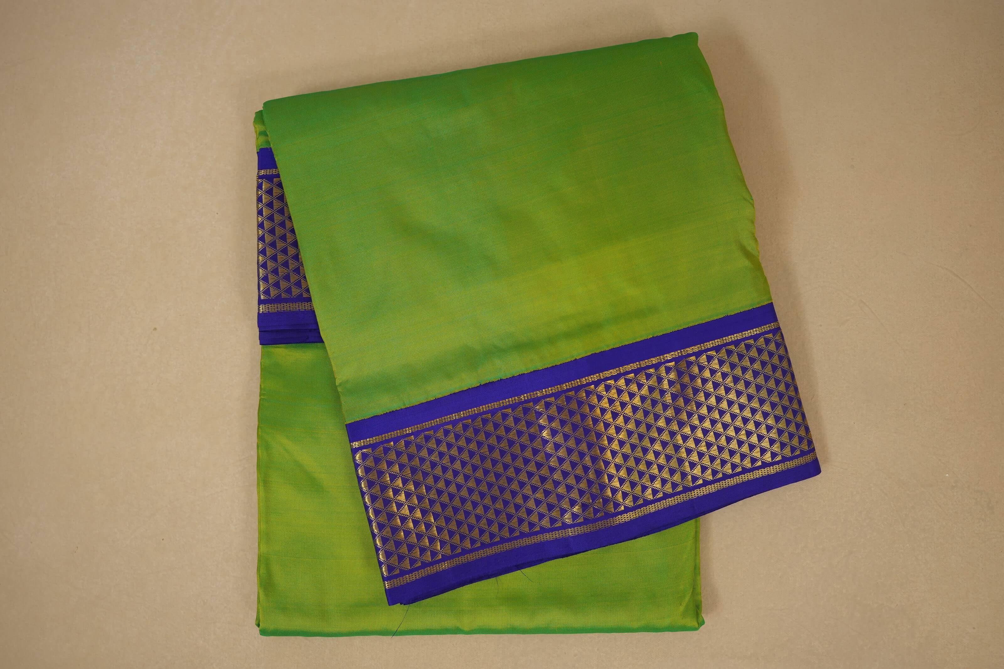 Fluorescent green ten yards madisar silk saree