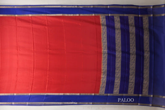 Kumkum Red with Royal Blue Borders Mysore Silk Saree SS9008