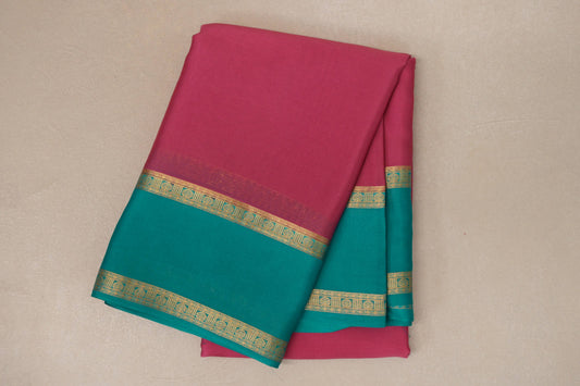 Bright Pink with Aqua Blue Borders Mysore Silk Saree SS9009