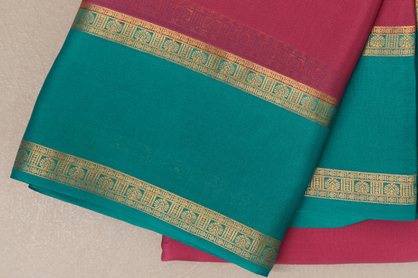 Bright Pink with Aqua Blue Borders Mysore Silk Saree SS9009
