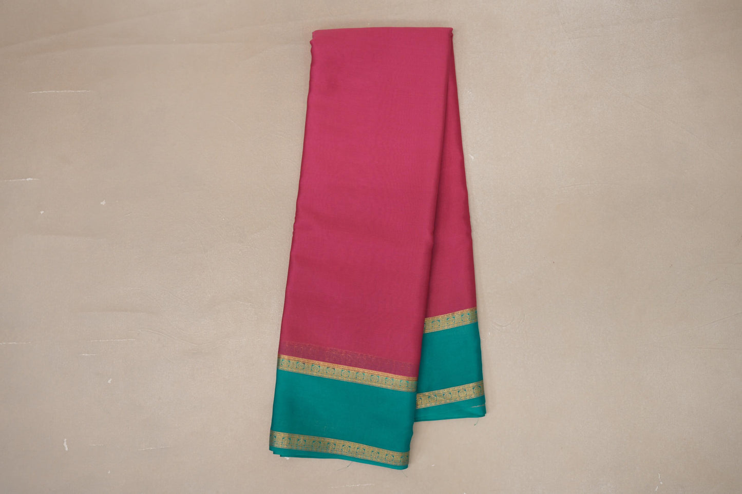 Bright Pink with Aqua Blue Borders Mysore Silk Saree SS9009