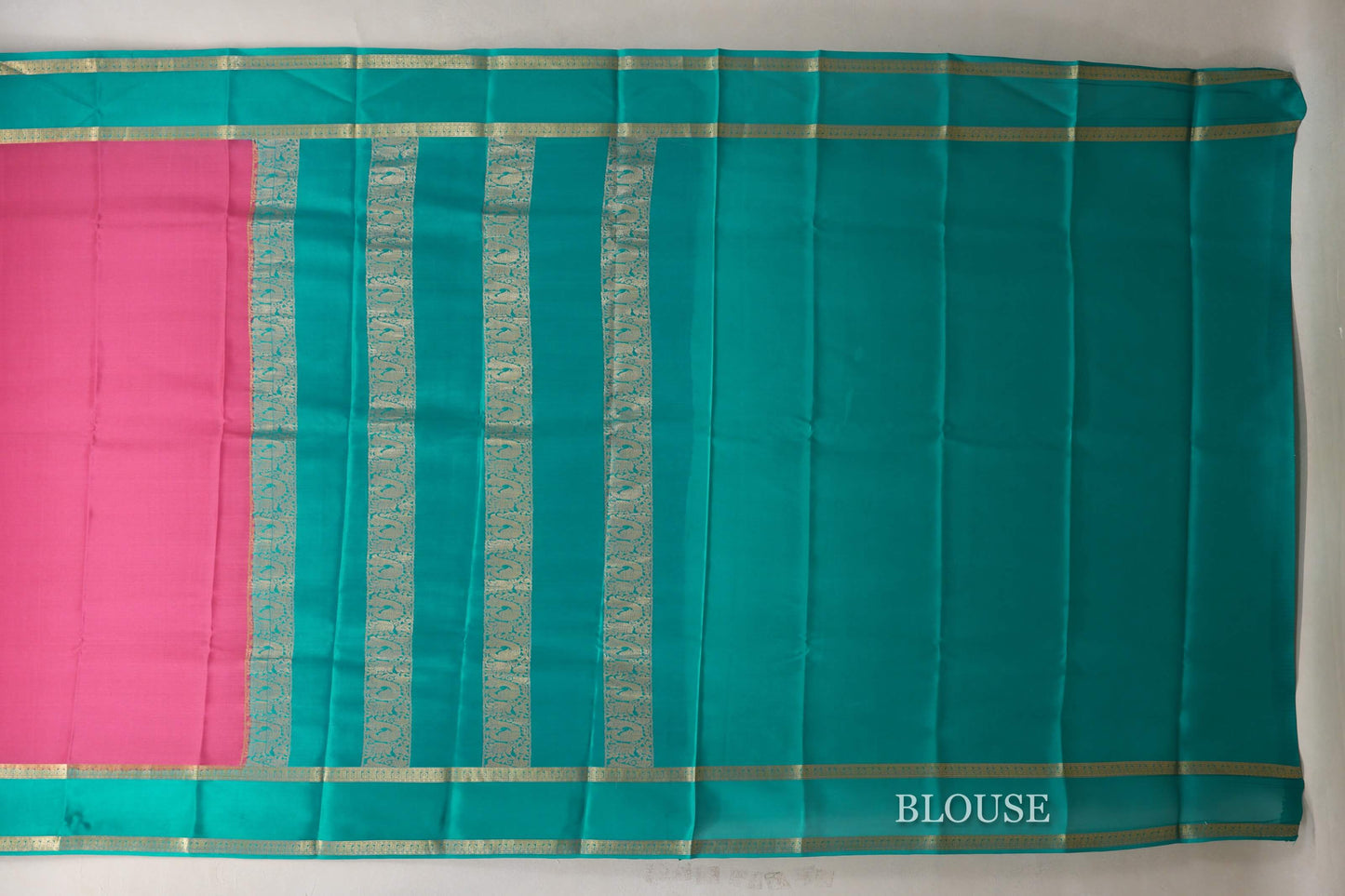 Bright Pink with Aqua Blue Borders Mysore Silk Saree SS9009