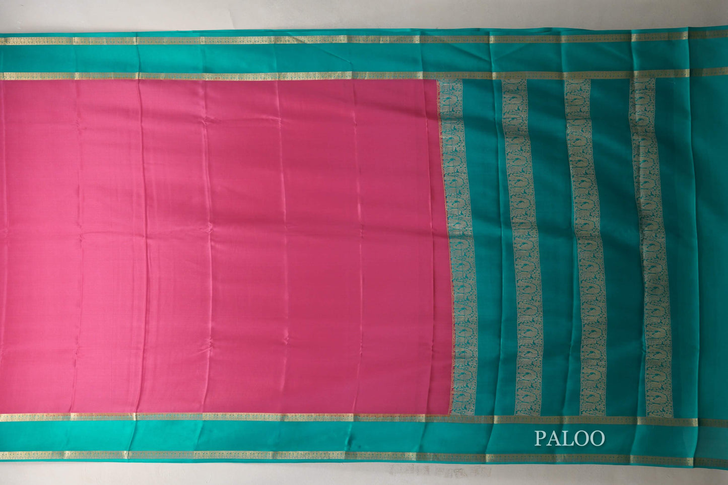 Bright Pink with Aqua Blue Borders Mysore Silk Saree SS9009