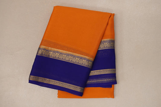 Mango Orange with Royal Blue Borders Mysore Silk Saree SS9010
