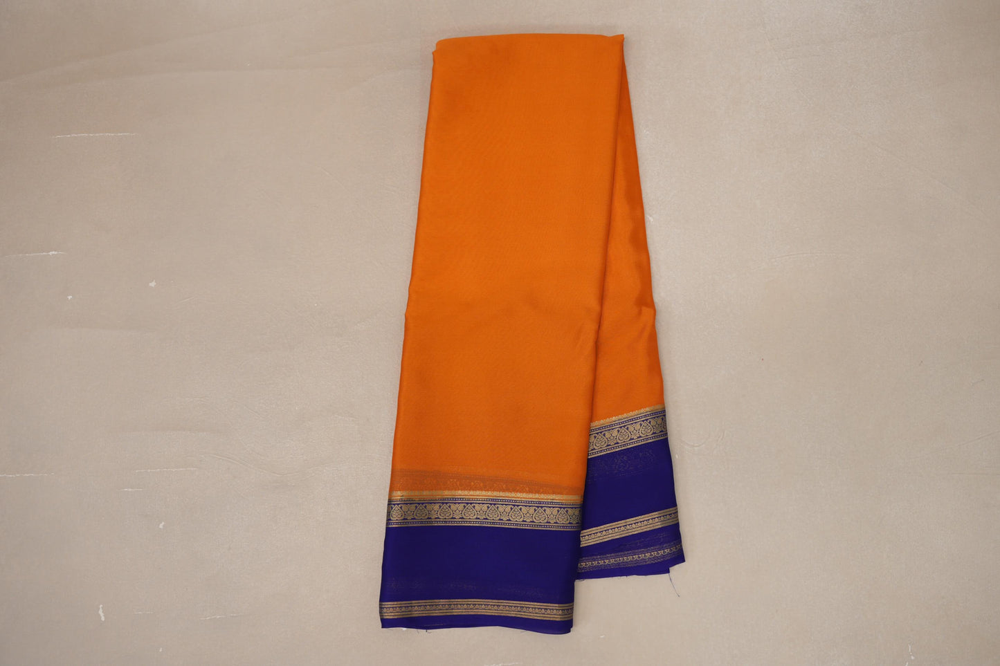 Mango Orange with Royal Blue Borders Mysore Silk Saree SS9010