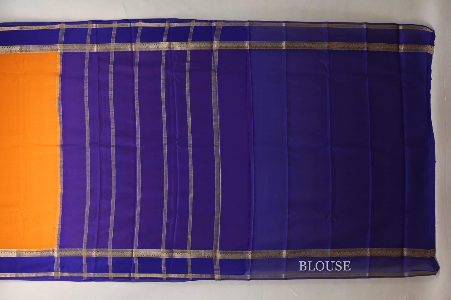 Mango Orange with Royal Blue Borders Mysore Silk Saree SS9010