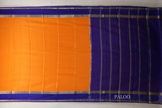 Mango Orange with Royal Blue Borders Mysore Silk Saree SS9010