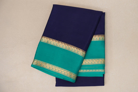 Deep Navy Blue with Aqua Green Borders Mysore Silk Saree SS9011