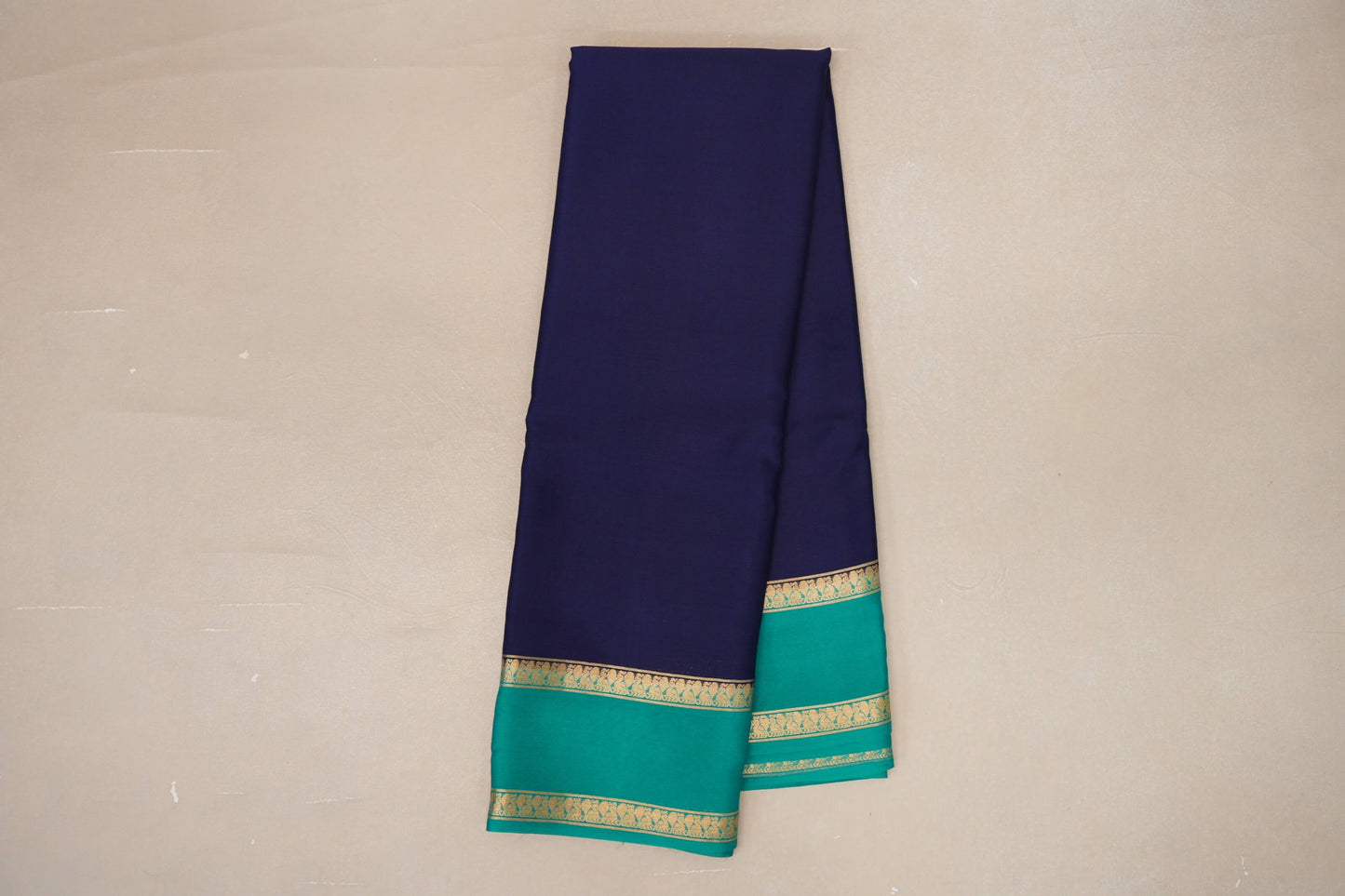 Deep Navy Blue with Aqua Green Borders Mysore Silk Saree SS9011