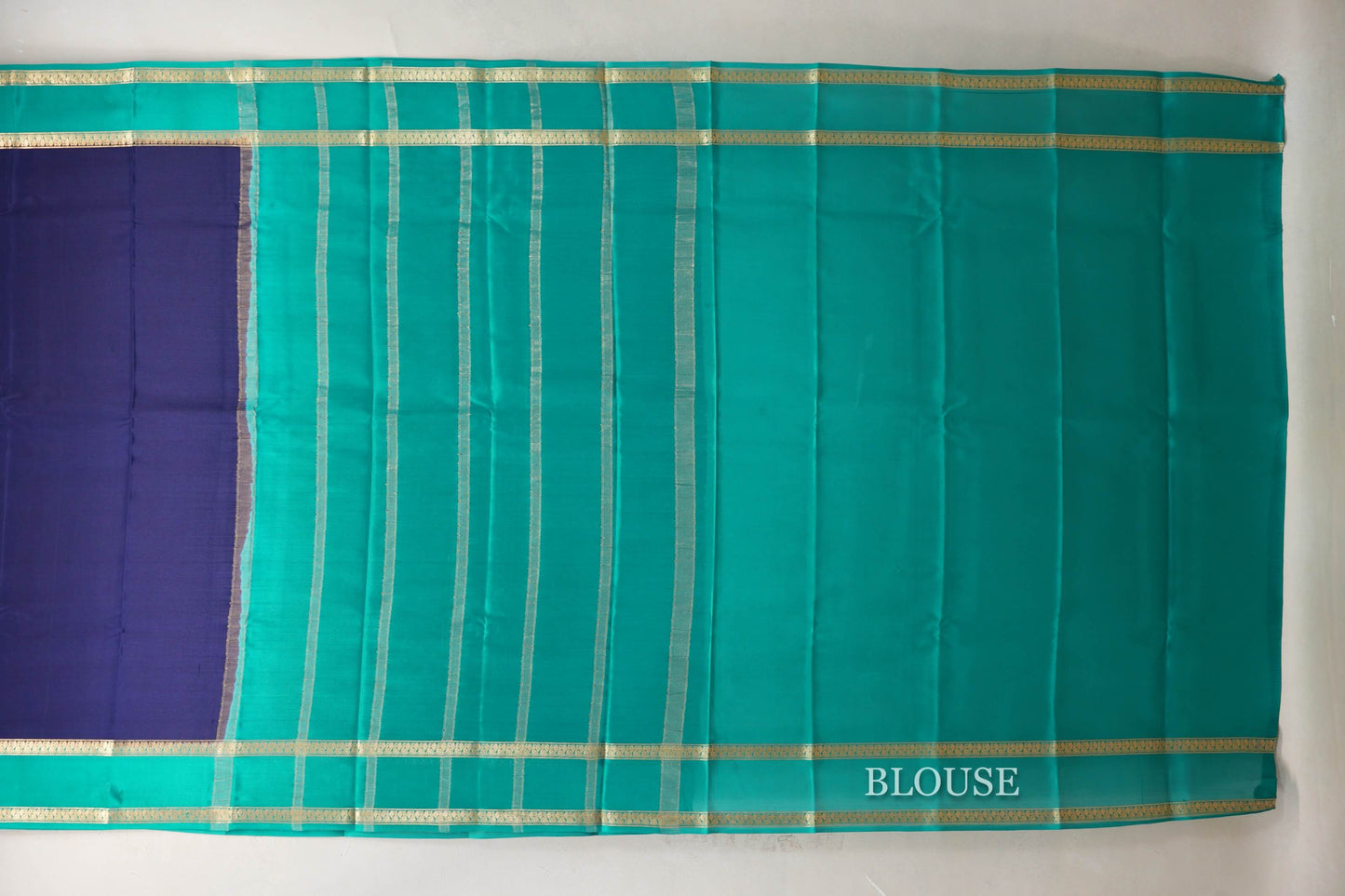 Deep Navy Blue with Aqua Green Borders Mysore Silk Saree SS9011
