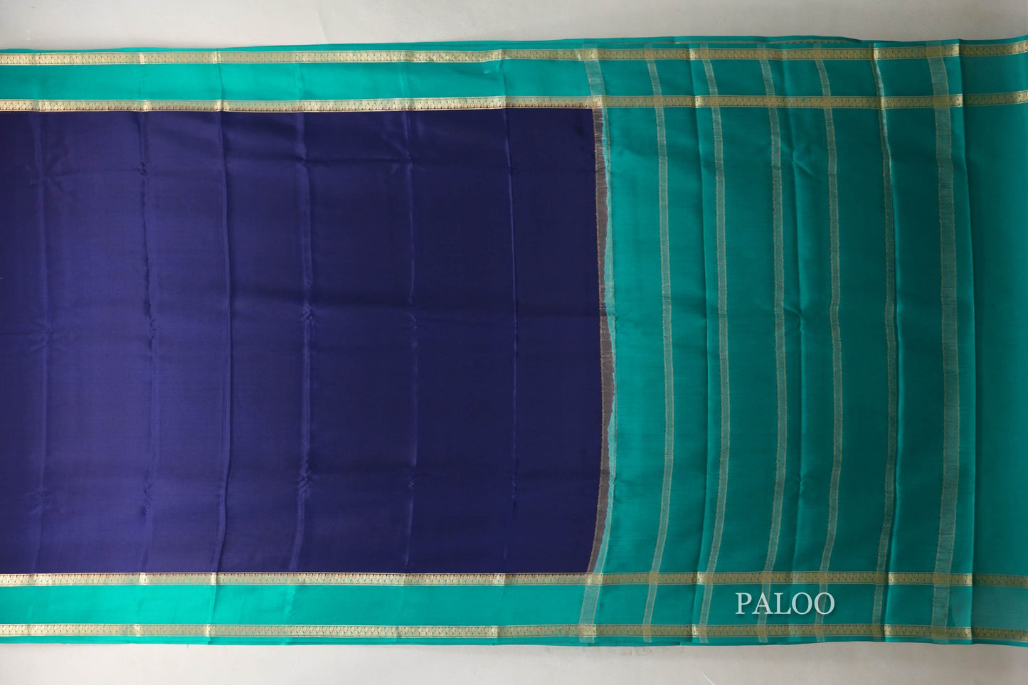 Deep Navy Blue with Aqua Green Borders Mysore Silk Saree SS9011