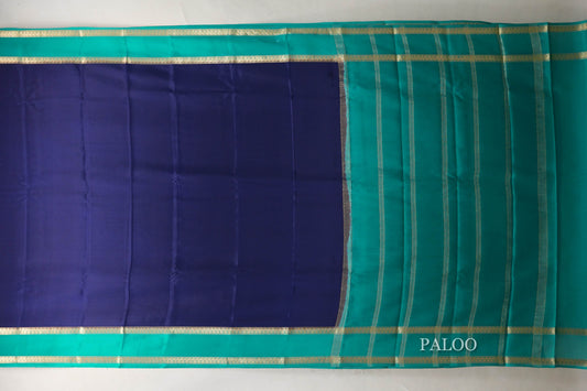 Deep Navy Blue with Aqua Green Borders Mysore Silk Saree SS9011