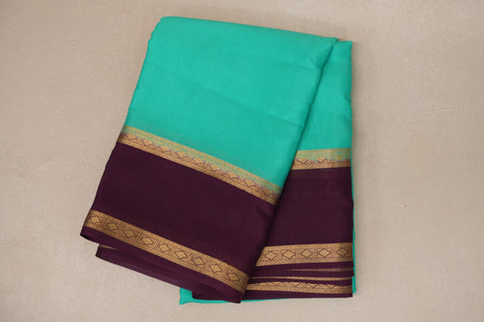 Aqua Green with Deep Purple Borders Mysore Silk Saree SS9012