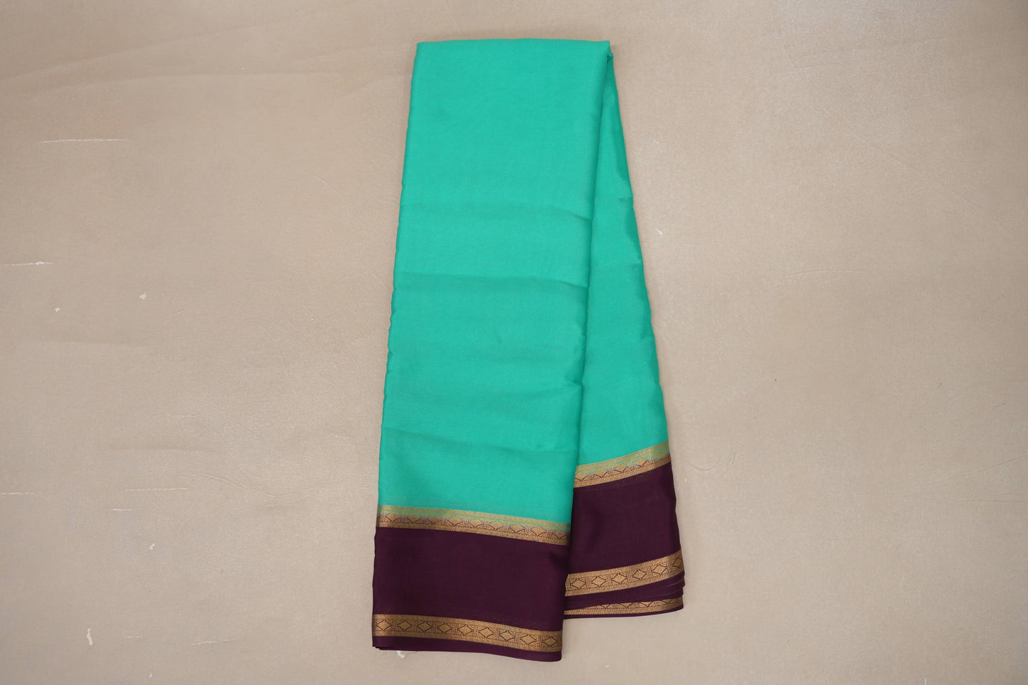 Aqua Green with Deep Purple Borders Mysore Silk Saree SS9012