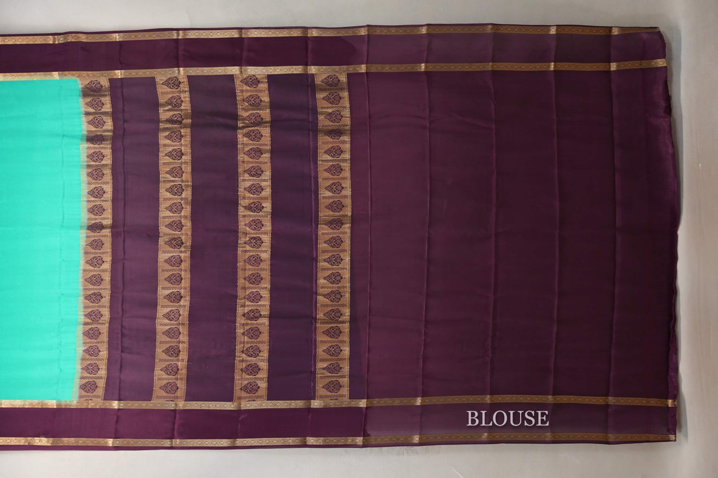 Aqua Green with Deep Purple Borders Mysore Silk Saree SS9012