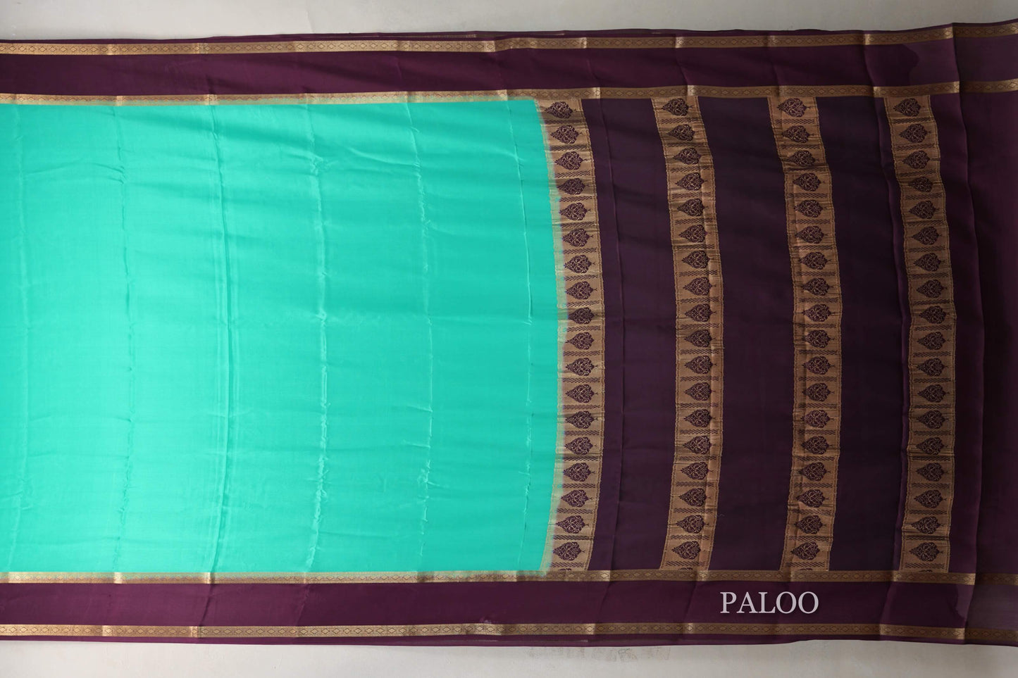 Aqua Green with Deep Purple Borders Mysore Silk Saree SS9012