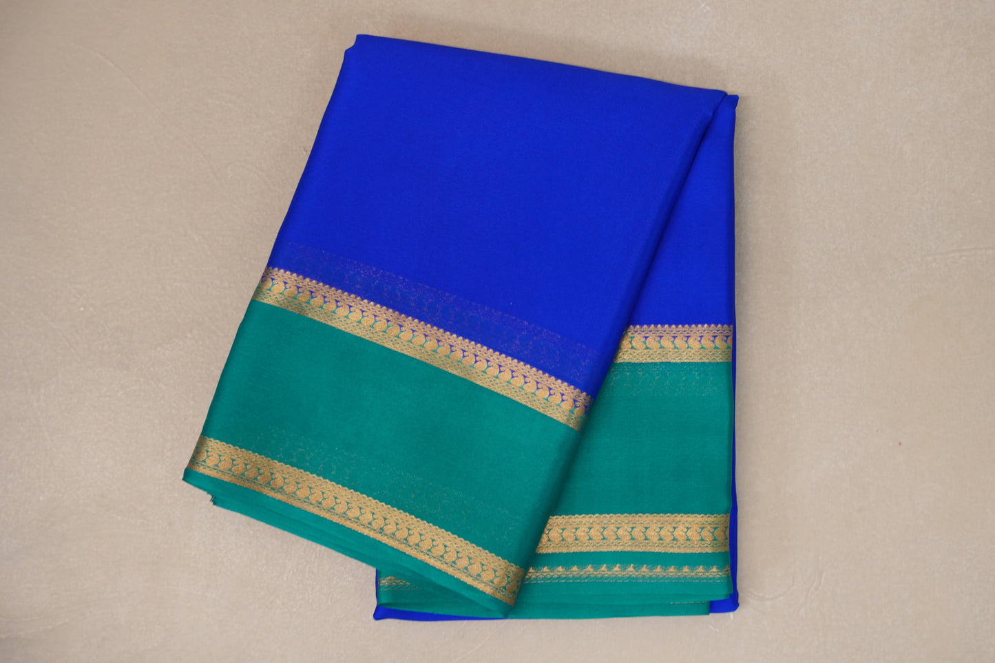 Bright Royal Blue with Rama Green Borders Mysore Silk Saree SS9013