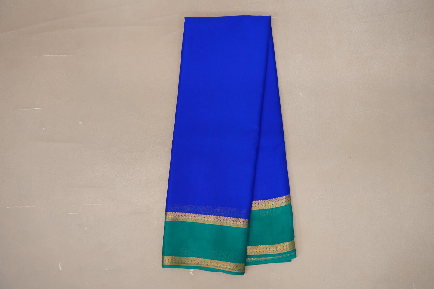 Bright Royal Blue with Rama Green Borders Mysore Silk Saree SS9013