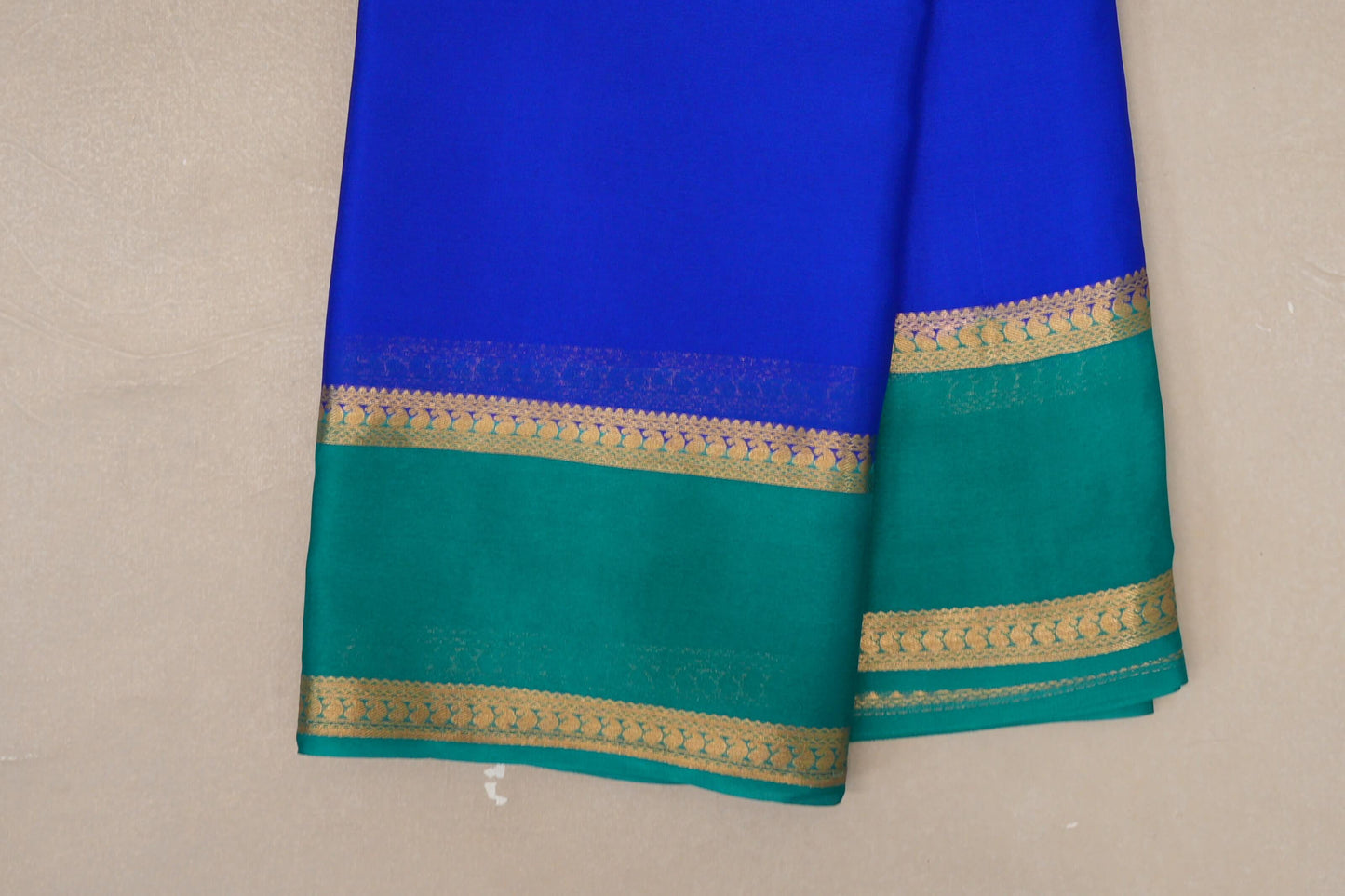 Bright Royal Blue with Rama Green Borders Mysore Silk Saree SS9013