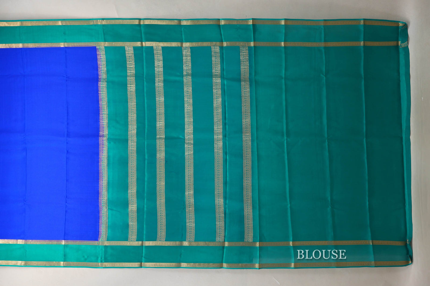 Bright Royal Blue with Rama Green Borders Mysore Silk Saree SS9013