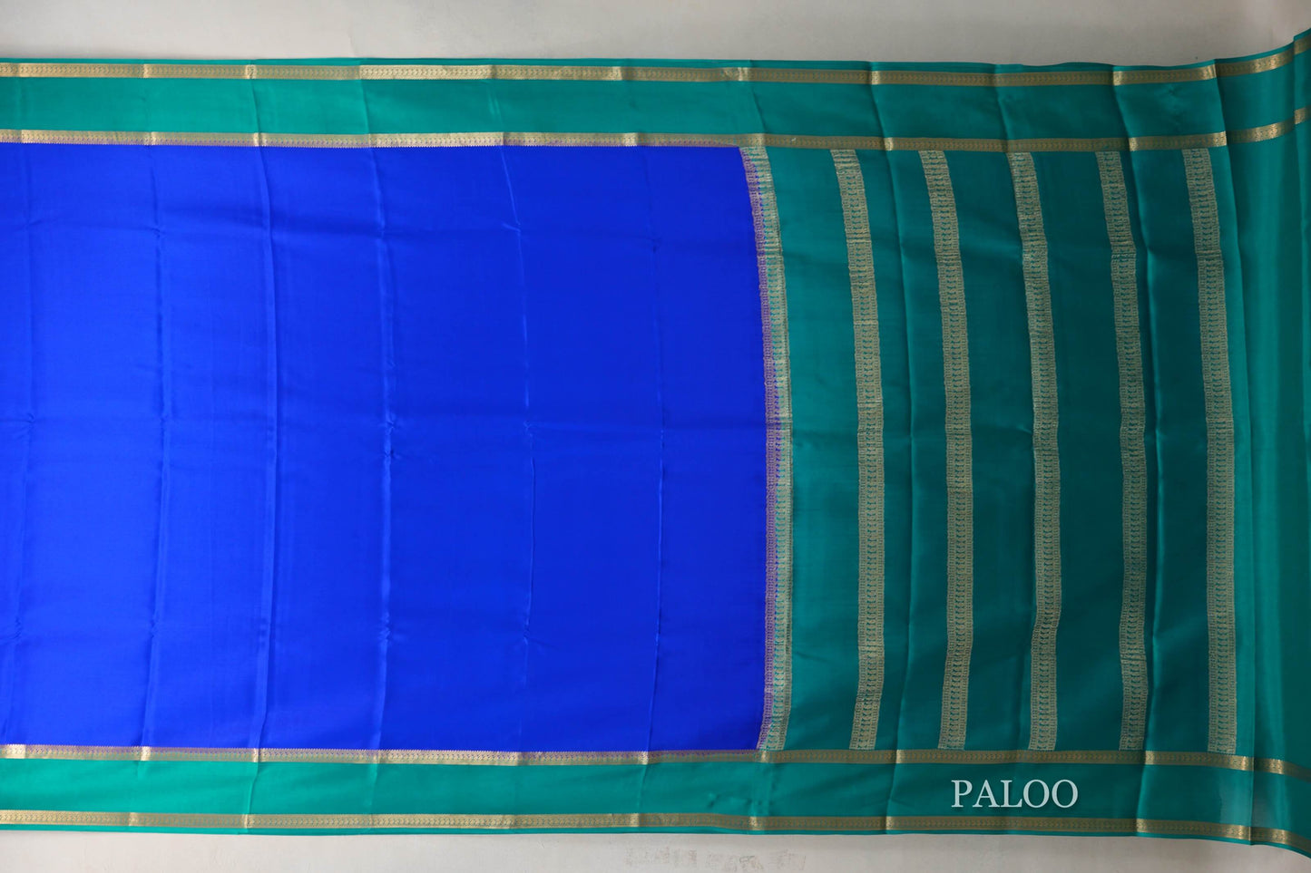 Bright Royal Blue with Rama Green Borders Mysore Silk Saree SS9013