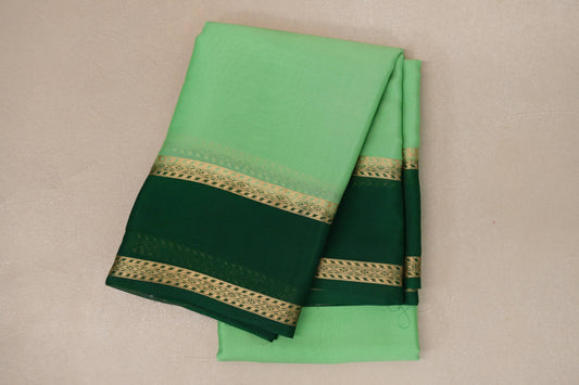 Pastel Pistachio Green with Dark Forest Green Borders Mysore Silk Saree SS9014