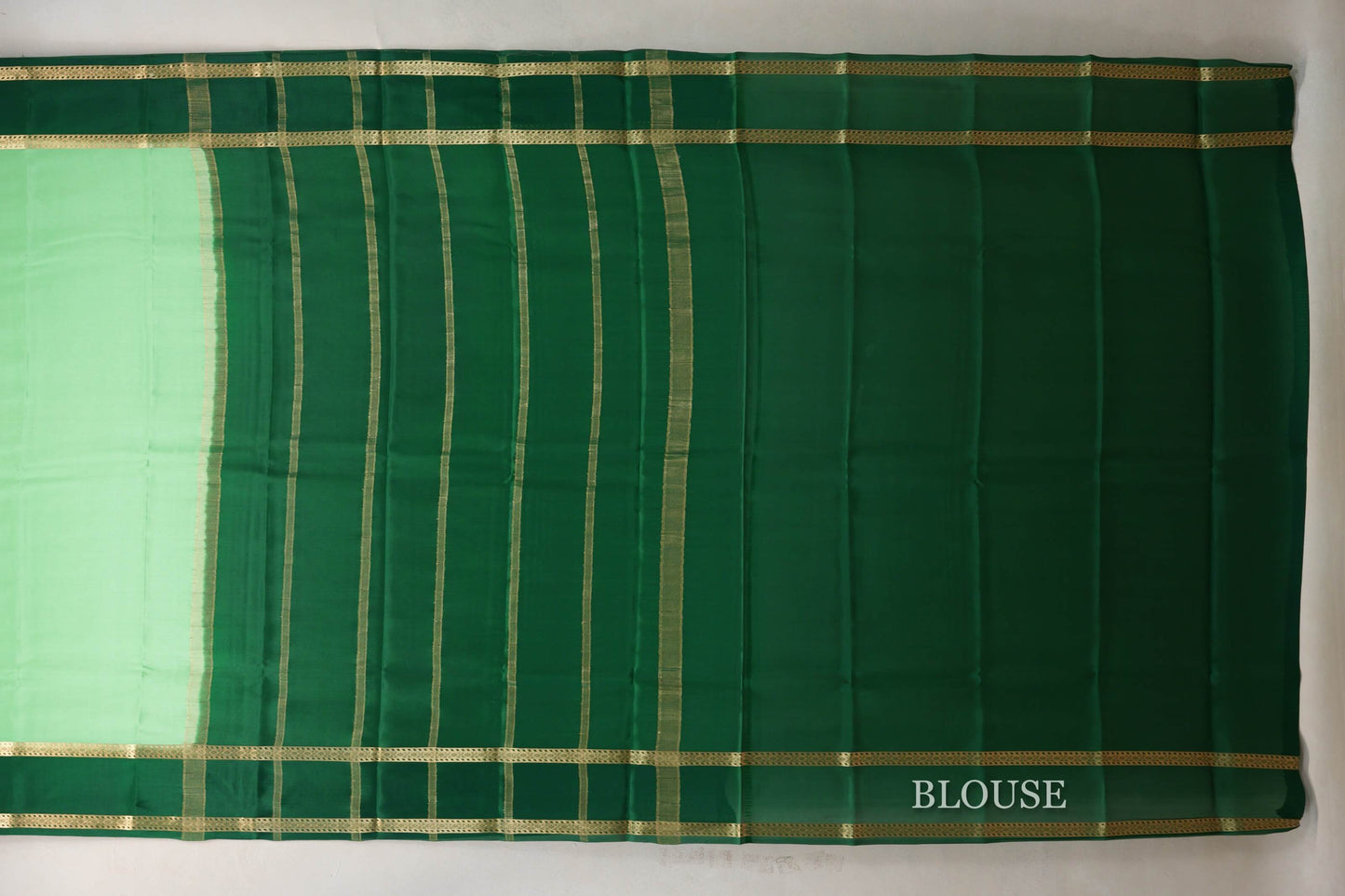 Pastel Pistachio Green Mysore Silk Saree blouse