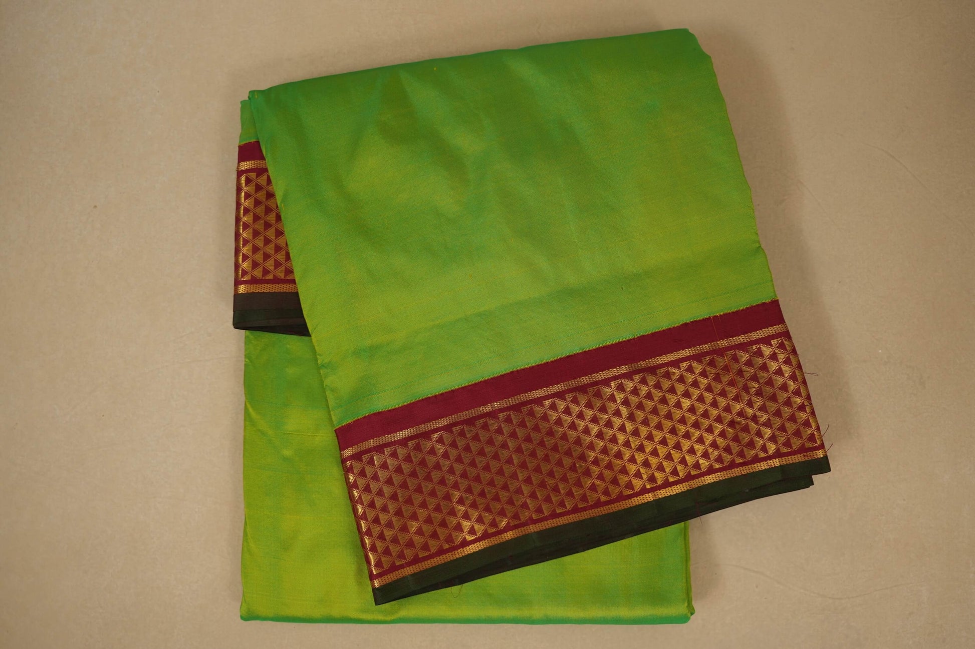 Fluorescent green ten yards madisar silk saree