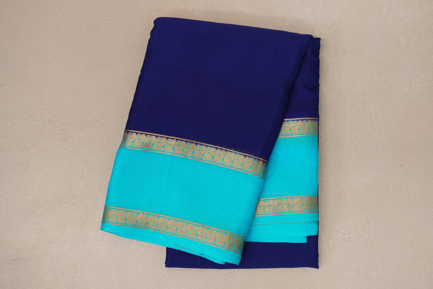 Deep Blue with Aqua Blue Borders Mysore Silk Saree SS9015