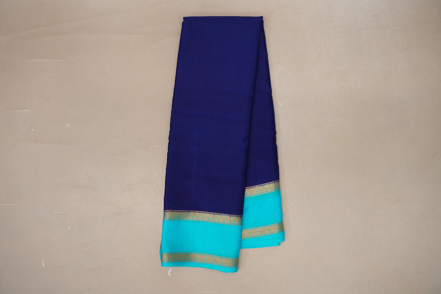 Deep Blue with Aqua Blue Borders Mysore Silk Saree SS9015