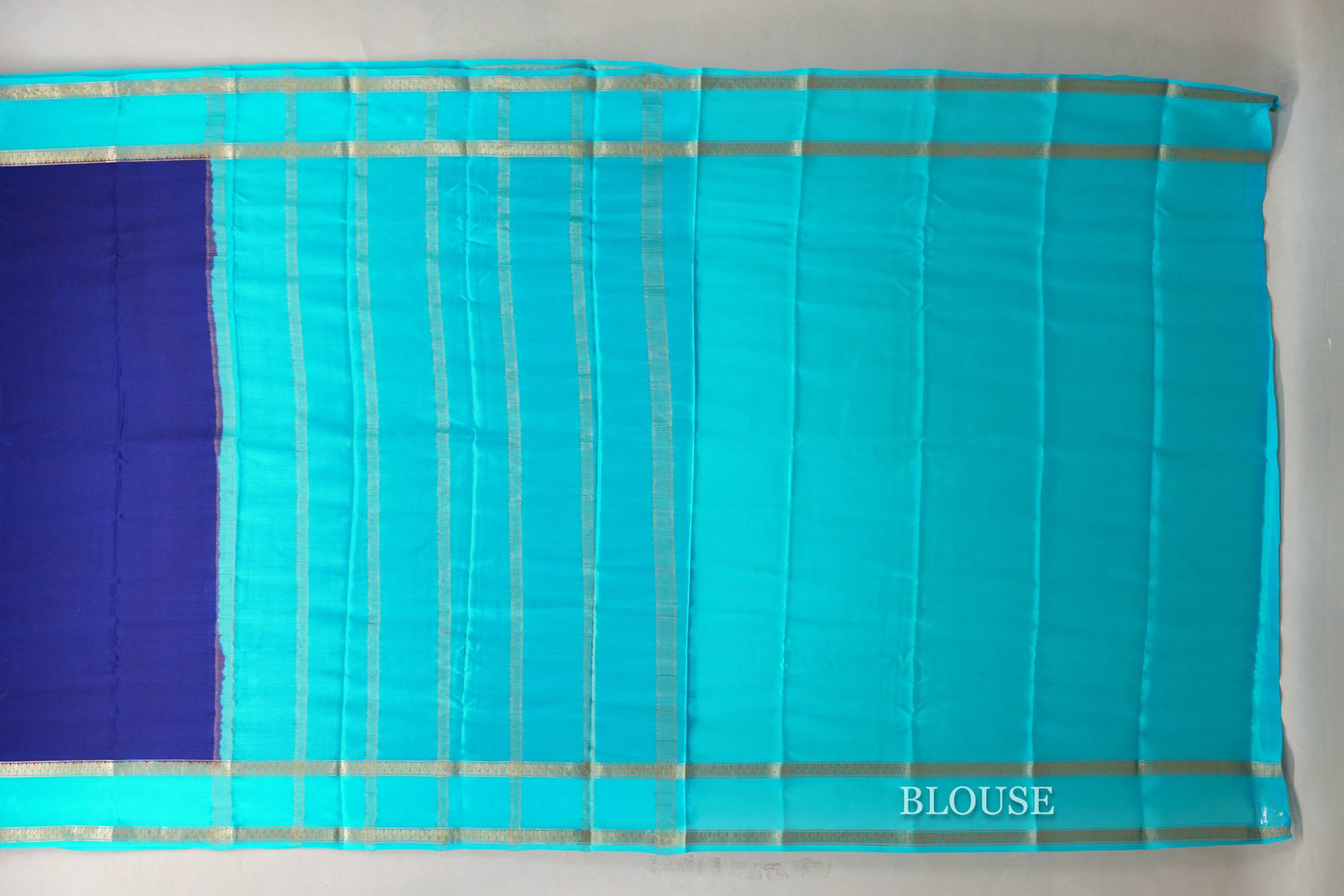Deep Blue with Aqua Blue Borders Mysore Silk Saree SS9015